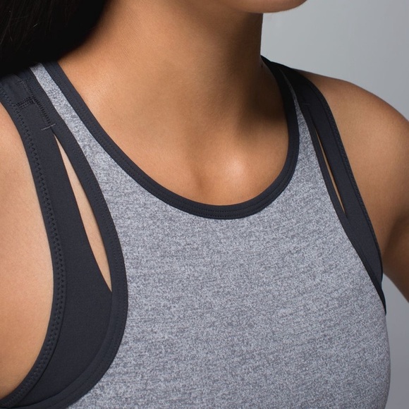 LULULEMON Inspiration Tank Heathered Slate/Deep Coal Built in Bra 4 - Picture 9 of 9